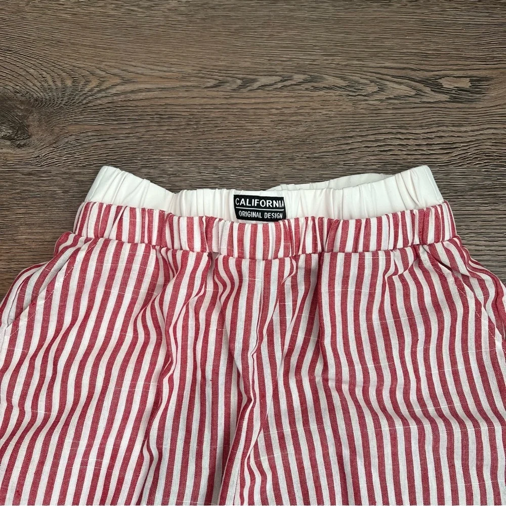 Striped Red and White Linen Pants California Original Design Small - Picture 3 of 6